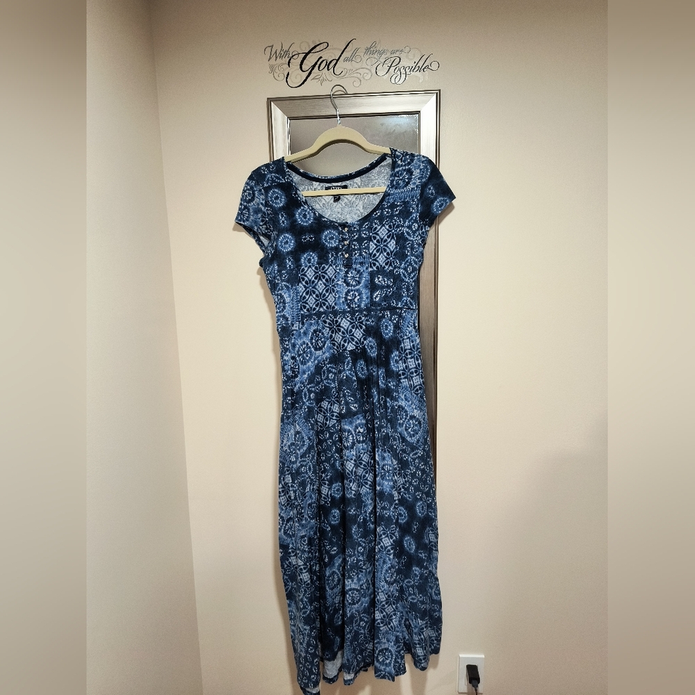 Chaps Navy Patterned Midi Dress